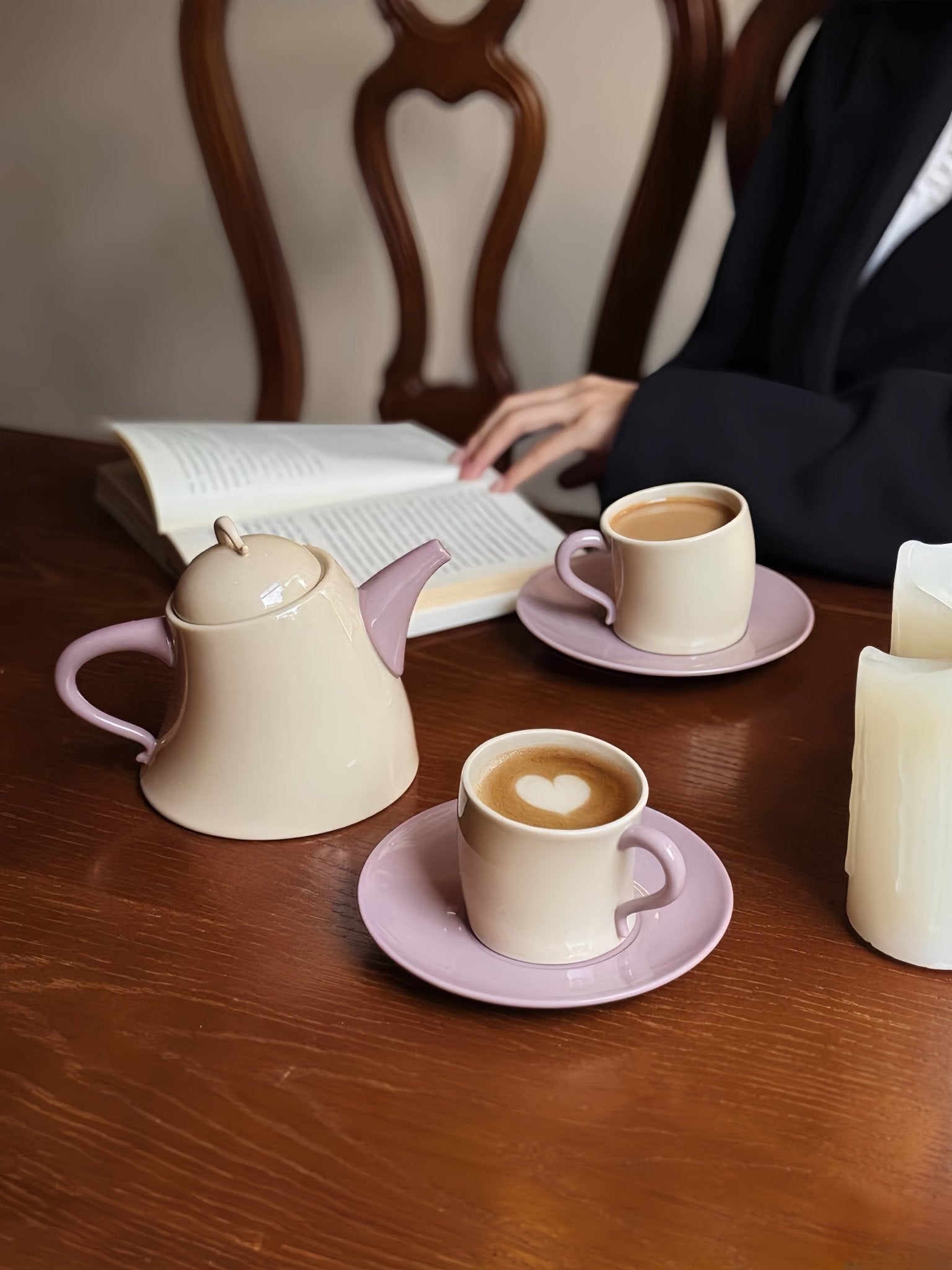 Postmodern Whimsical Wiggle Handle Ceramic Tea Set with Teapot and Mugs - Coffee & Tea Cups - Wiggle Tea Set - Blue - INSPECIAL HOME