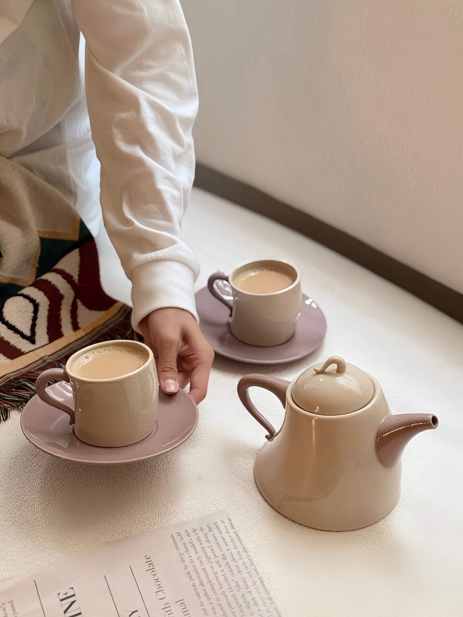 Postmodern Whimsical Wiggle Handle Ceramic Tea Set with Teapot and Mugs - Coffee & Tea Cups - Wiggle Tea Set - Blue - INSPECIAL HOME