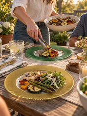 Radiant Moments Glass Dinner Plates Set of 2, Elegant Textured Decorative Plates for Everyday Dining, Dinner Parties, Holiday Table Settings -Plates- Radiant Moments Glass Dinner Plates Set of 2-Gold - INSPECIAL HOME