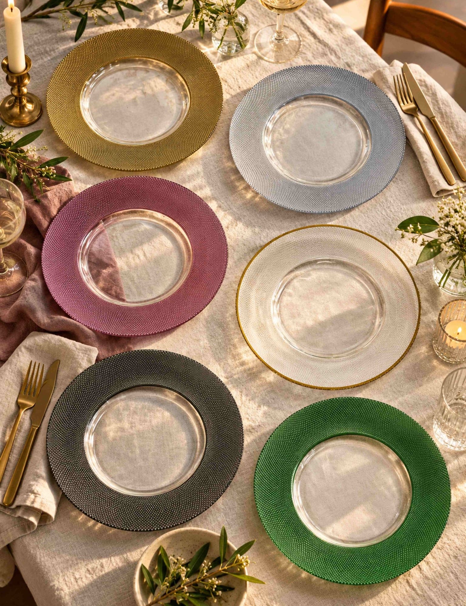 Radiant Moments Glass Dinner Plates Set of 2, Elegant Textured Decorative Plates for Everyday Dining, Dinner Parties, Holiday Table Settings -Plates- Radiant Moments Glass Dinner Plates Set of 2-Gold - INSPECIAL HOME