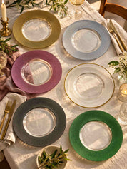 Radiant Moments Glass Dinner Plates Set of 2, Elegant Textured Decorative Plates for Everyday Dining, Dinner Parties, Holiday Table Settings -Plates- Radiant Moments Glass Dinner Plates Set of 2-Gold - INSPECIAL HOME