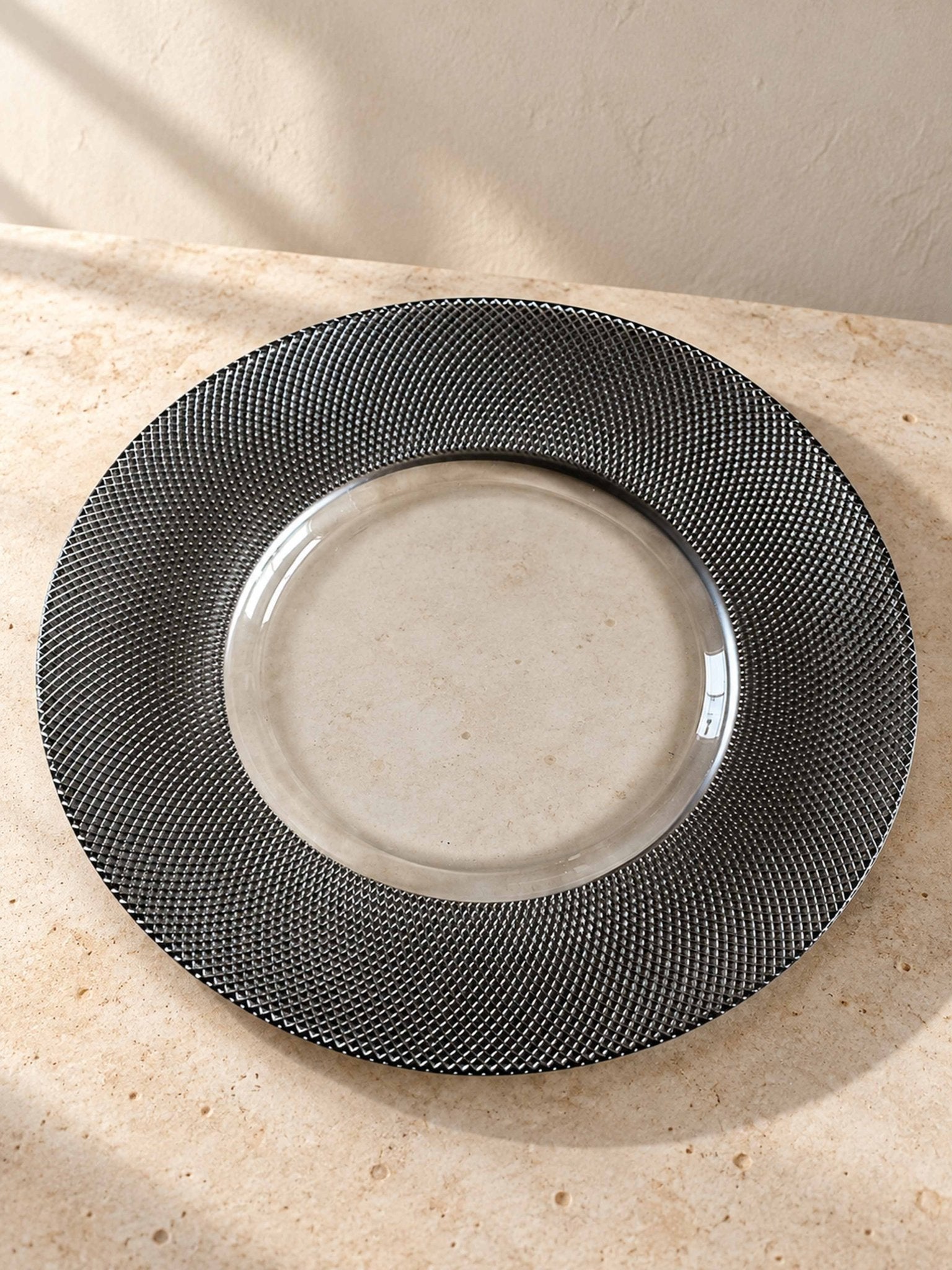 Radiant Moments Glass Dinner Plates Set of 2, Elegant Textured Decorative Plates for Everyday Dining, Dinner Parties, Holiday Table Settings -Plates- Radiant Moments Glass Dinner Plates Set of 2-Gray - INSPECIAL HOME