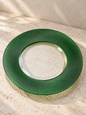 Radiant Moments Glass Dinner Plates Set of 2, Elegant Textured Decorative Plates for Everyday Dining, Dinner Parties, Holiday Table Settings -Plates- Radiant Moments Glass Dinner Plates Set of 2-Green - INSPECIAL HOME