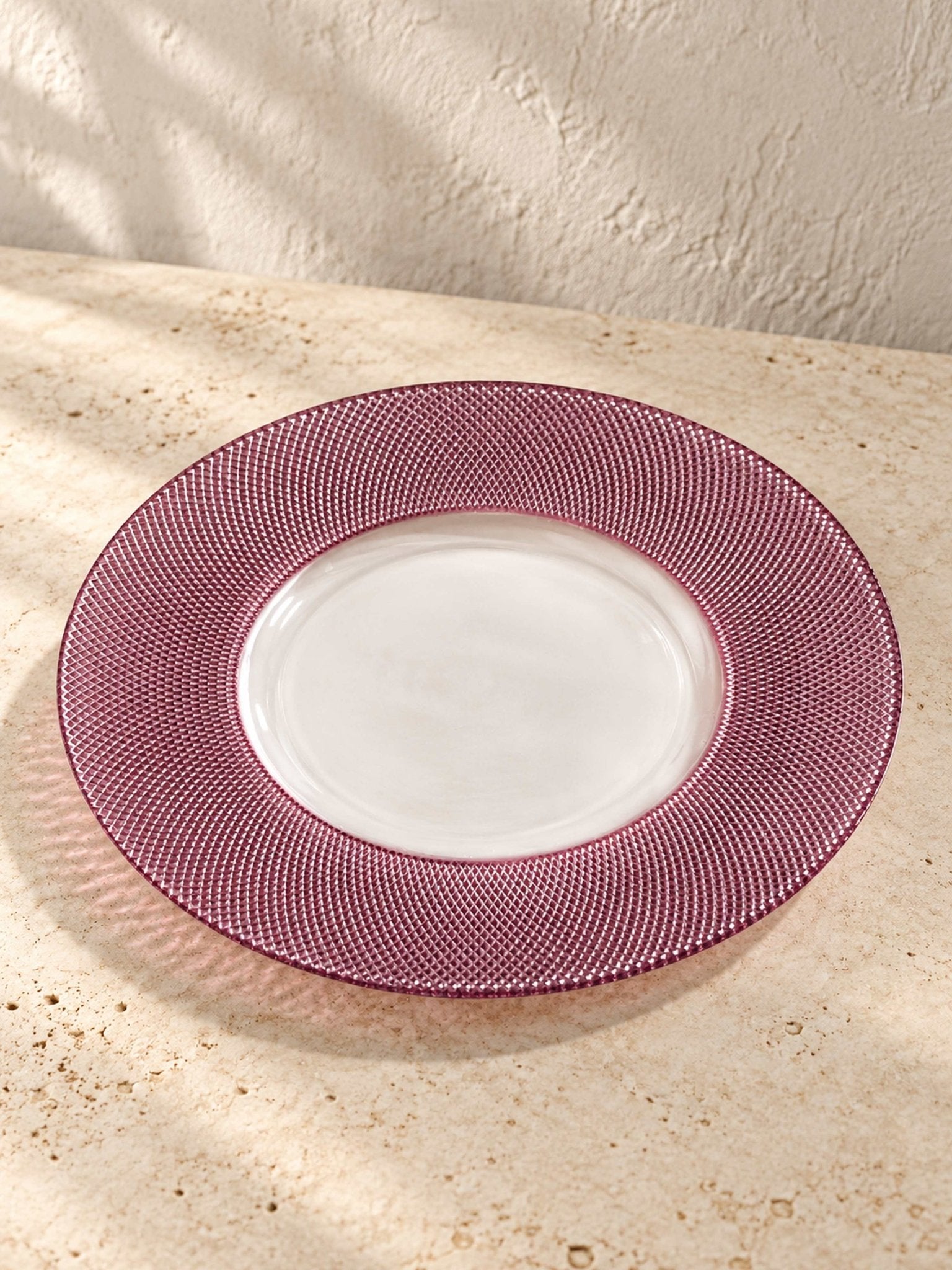 Radiant Moments Glass Dinner Plates Set of 2, Elegant Textured Decorative Plates for Everyday Dining, Dinner Parties, Holiday Table Settings -Plates- Radiant Moments Glass Dinner Plates Set of 2-Pink - INSPECIAL HOME