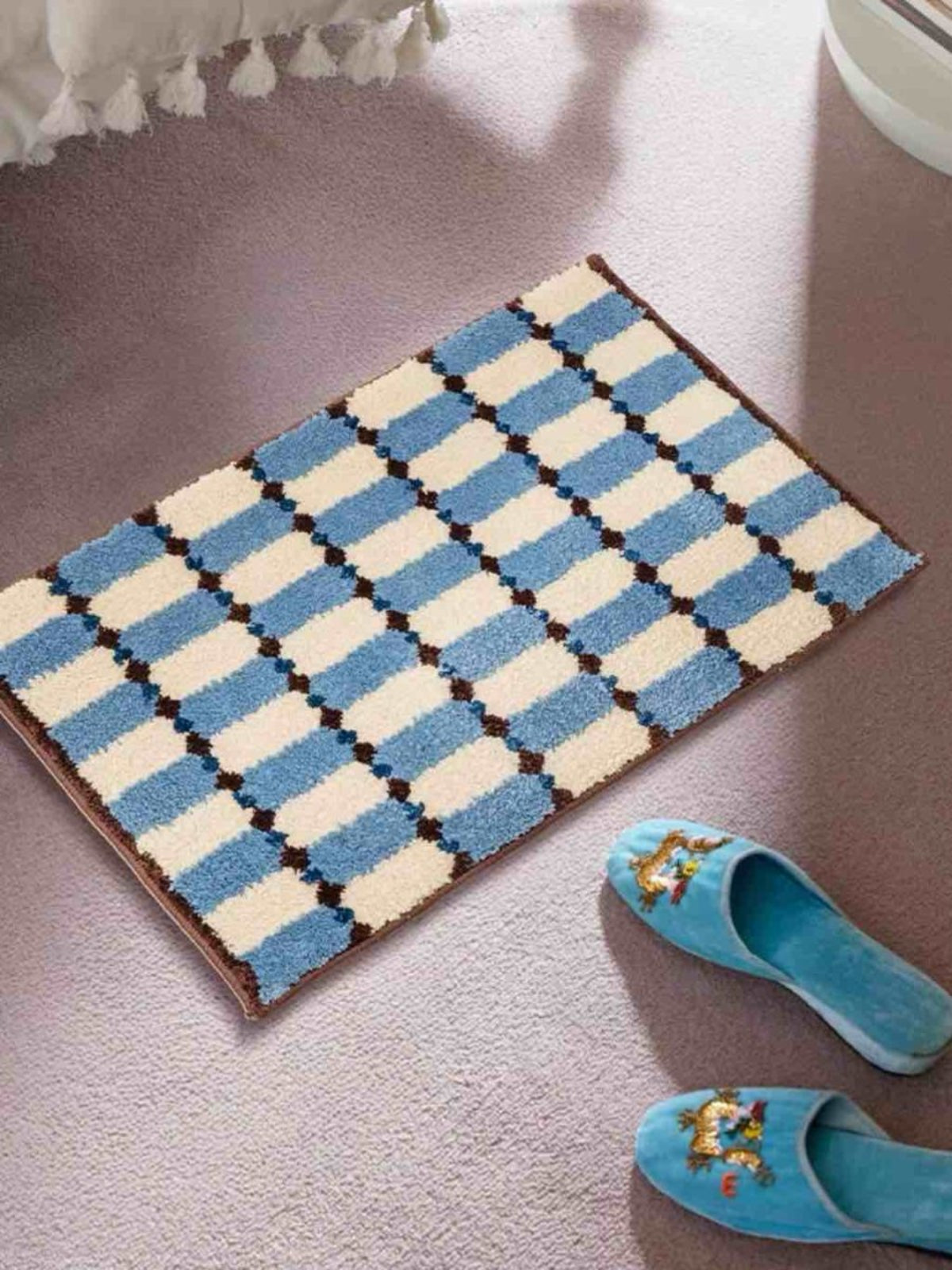 Retro Checker Bath Rug, Machine - washable, Ultra Soft & Absorbent - Retro Checker Bath Rug - Blue - INSPECIAL HOME
