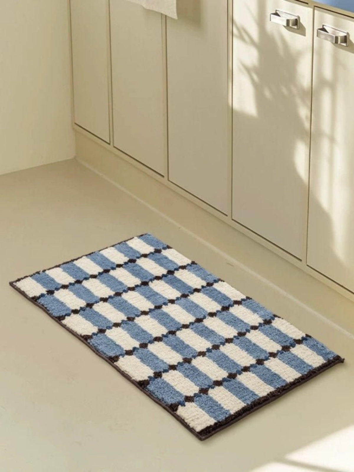 Retro Checker Bath Rug, Machine - washable, Ultra Soft & Absorbent - Retro Checker Bath Rug - Blue - INSPECIAL HOME