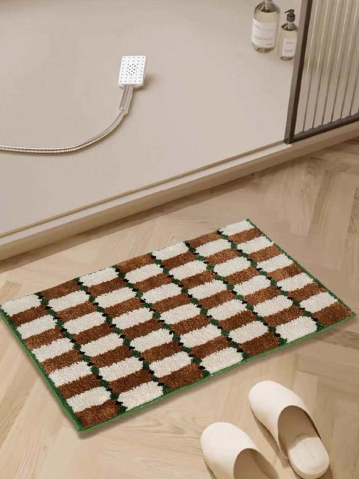 Retro Checker Bath Rug, Machine - washable, Ultra Soft & Absorbent - Retro Checker Bath Rug - Brown - INSPECIAL HOME