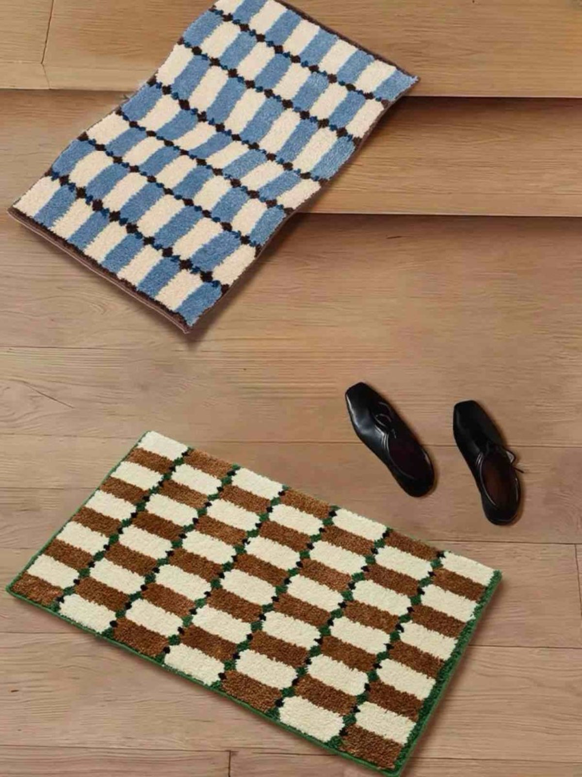 Retro Checker Bath Rug, Machine - washable, Ultra Soft & Absorbent - Retro Checker Bath Rug - Blue - INSPECIAL HOME