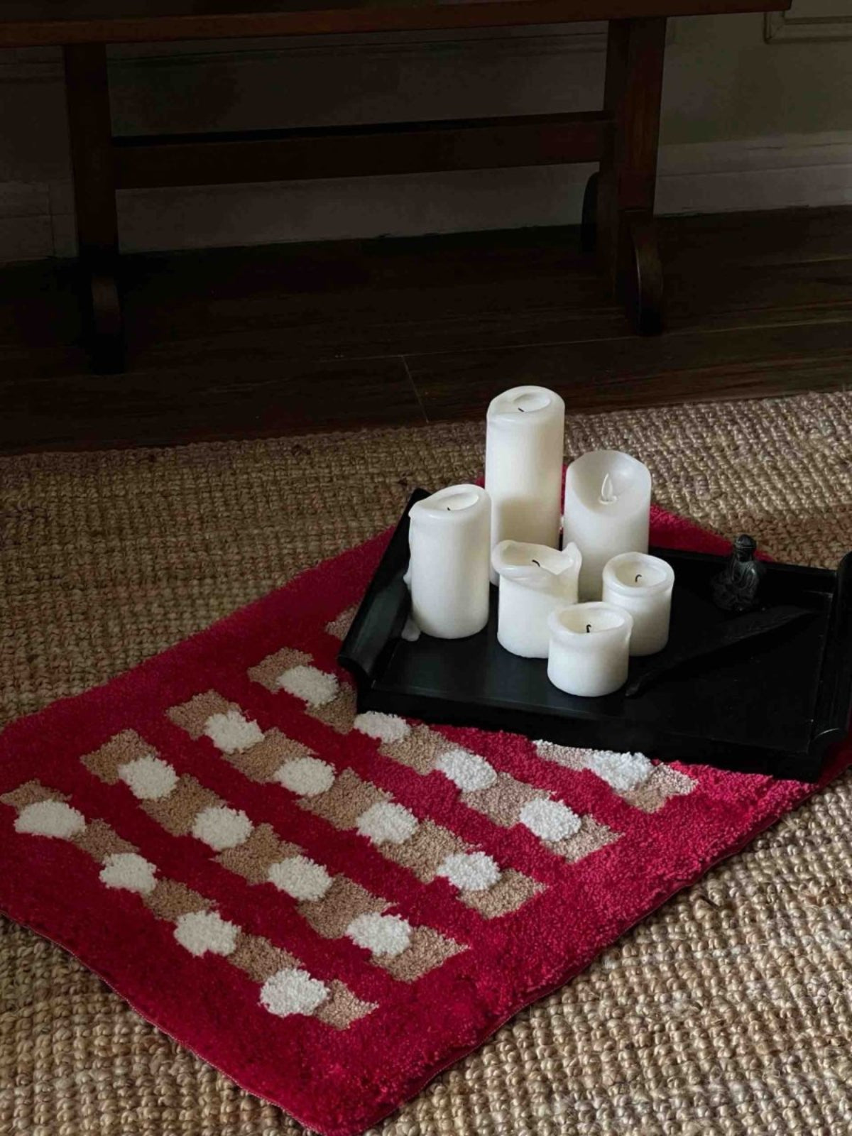 Retro Dotted Bath Rug, Ultra Soft, Absorbent & Anti - slip - Retro Dotted Bath Rug - Red Dots & Black Stripes - INSPECIAL HOME