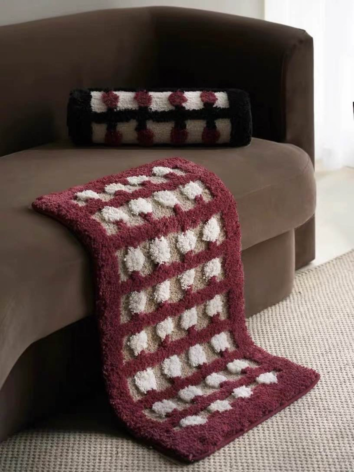 Retro Dotted Bath Rug, Ultra Soft, Absorbent & Anti - slip - Retro Dotted Bath Rug - Red Dots & Black Stripes - INSPECIAL HOME