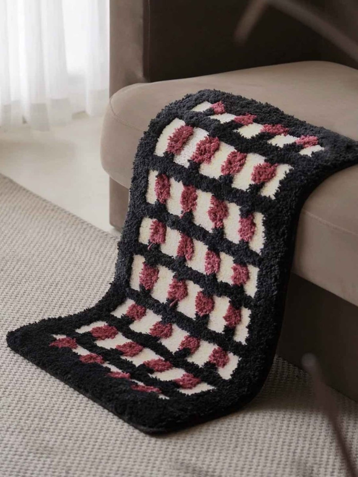 Retro Dotted Bath Rug, Ultra Soft, Absorbent & Anti - slip - Retro Dotted Bath Rug - Red Dots & Black Stripes - INSPECIAL HOME