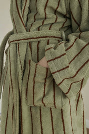 Retro Earthy Pinstripe Cotton Robe - 460 GSM Soft Absorbent Robe for Slow Living - Retro Earthy Pinstripe Cotton Robe-Chestnut - INSPECIAL HOME