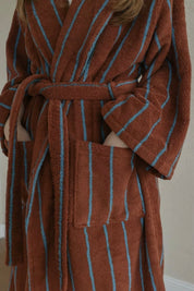 Retro Earthy Pinstripe Cotton Robe - 460 GSM Soft Absorbent Robe for Slow Living - Retro Earthy Pinstripe Cotton Robe-Chestnut - INSPECIAL HOME