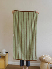 Retro Earthy - tone Pinstripe Bath Towel — 100% Long - Staple Cotton, Soft, Plush & Absorbent - Retro Earthy - tone Pinstripe Towel - Sage - Bath Towel - INSPECIAL HOME