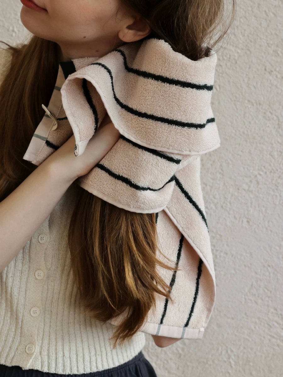 Retro Earthy - tone Pinstripe Bath Towel — 100% Long - Staple Cotton, Soft, Plush & Absorbent - Retro Earthy - tone Pinstripe Towel - Chestnut - Bath Towel - INSPECIAL HOME