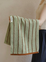 Retro Earthy - tone Pinstripe Bath Towel — 100% Long - Staple Cotton, Soft, Plush & Absorbent - Retro Earthy - tone Pinstripe Towel - Sage - Hand Towel - INSPECIAL HOME