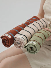 Retro Earthy - tone Pinstripe Bath Towel — 100% Long - Staple Cotton, Soft, Plush & Absorbent - Retro Earthy - tone Pinstripe Towel - Chestnut - Bath Towel - INSPECIAL HOME