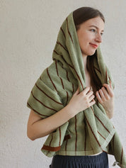 Retro Earthy - tone Pinstripe Bath Towel — 100% Long - Staple Cotton, Soft, Plush & Absorbent - Retro Earthy - tone Pinstripe Towel - Chestnut - Bath Towel - INSPECIAL HOME