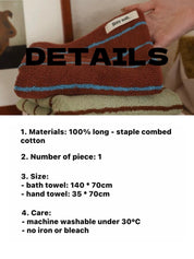 Retro Earthy - tone Pinstripe Bath Towel — 100% Long - Staple Cotton, Soft, Plush & Absorbent - Retro Earthy - tone Pinstripe Towel - Ivory - Hand Towel - INSPECIAL HOME