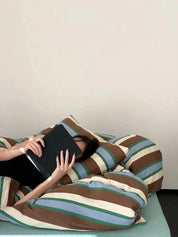 Retro Earthy Tone Stripe Queen Duvet Cover Set with Pillowcases, 100% Cotton - Bed Sheet Set - Retro Style Earthy Tone Stripe Duvet Cover Set - INSPECIAL HOME