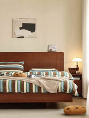 Retro Earthy Tone Stripe Queen Duvet Cover Set with Pillowcases, 100% Cotton - Bed Sheet Set - Retro Style Earthy Tone Stripe Duvet Cover Set - INSPECIAL HOME