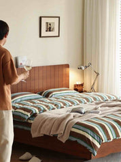 Retro Earthy Tone Stripe Queen Duvet Cover Set with Pillowcases, 100% Cotton - Bed Sheet Set - Retro Style Earthy Tone Stripe Duvet Cover Set - INSPECIAL HOME