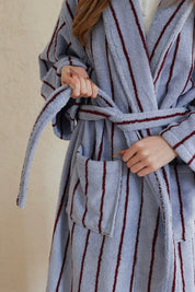 Retro Pastel Stripe Cotton Bath Robe - Plush Soft Absorbent Lounge Robe - Retro Pastel Stripe Bath Robe-Blush Pink - INSPECIAL HOME
