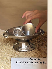 Retro Silver Footed Decorative Tray For Fruits Or Accessories -Candle Holders- Retro Silver Footed Tray - INSPECIAL HOME