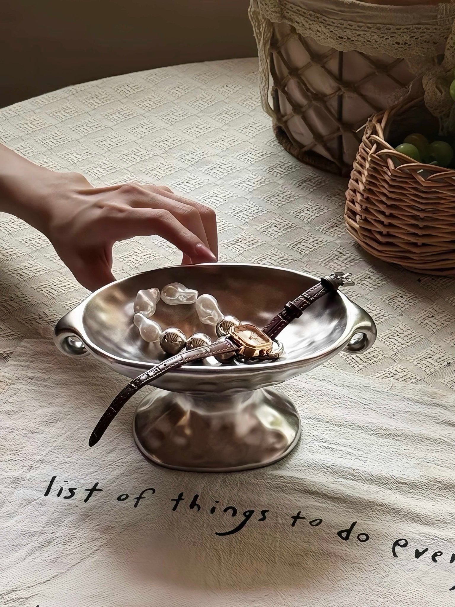 Retro Silver Footed Decorative Tray For Fruits Or Accessories -Candle Holders- Retro Silver Footed Tray - INSPECIAL HOME