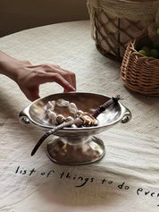 Retro Silver Footed Decorative Tray For Fruits Or Accessories -Candle Holders- Retro Silver Footed Tray - INSPECIAL HOME
