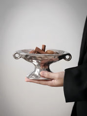 Retro Silver Footed Decorative Tray For Fruits Or Accessories -Candle Holders- Retro Silver Footed Tray - INSPECIAL HOME