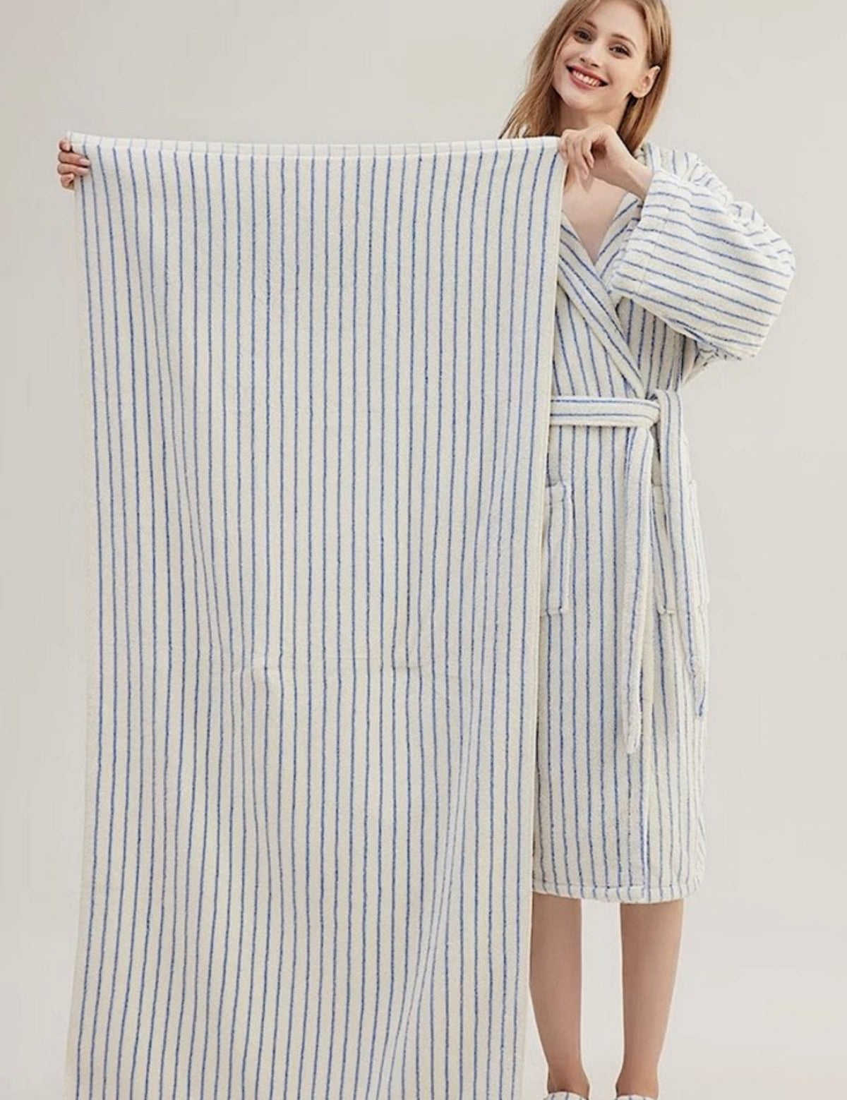 Retro Soft 100% Long - stapled Cotton Striped Bath Towel - Retro Striped Bath Towel-White - INSPECIAL HOME