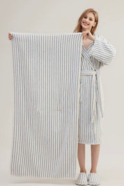 Retro Soft 100% Long - stapled Cotton Striped Bath Towel - Retro Striped Bath Towel-White - INSPECIAL HOME