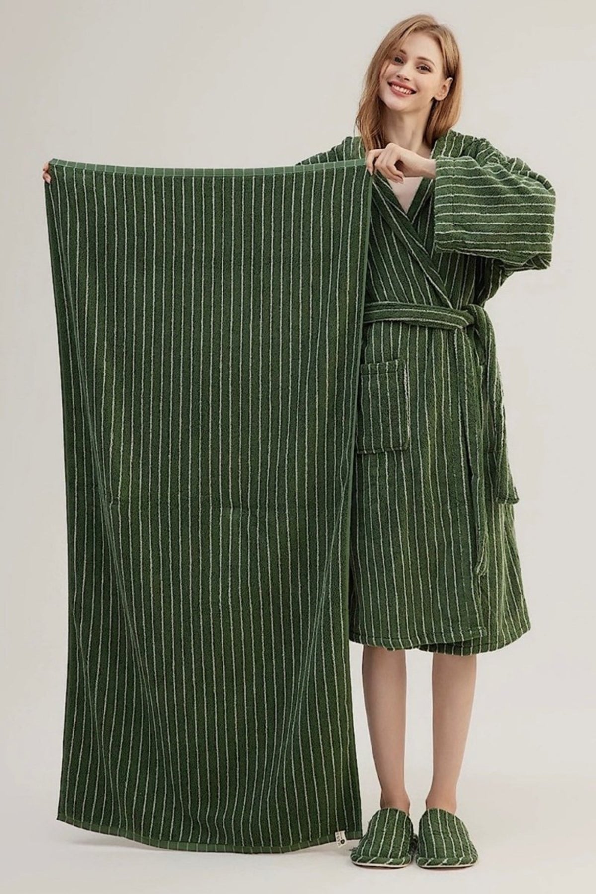 Retro Soft 100% Long - stapled Cotton Striped Bath Towel - Retro Striped Bath Towel-Green - INSPECIAL HOME