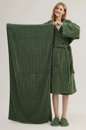 Retro Soft 100% Long - stapled Cotton Striped Bath Towel - Retro Striped Bath Towel-Green - INSPECIAL HOME
