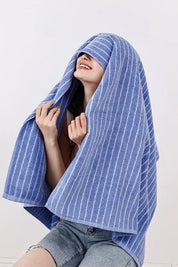 Retro Soft 100% Long - stapled Cotton Striped Bath Towel - Retro Striped Bath Towel-Green - INSPECIAL HOME