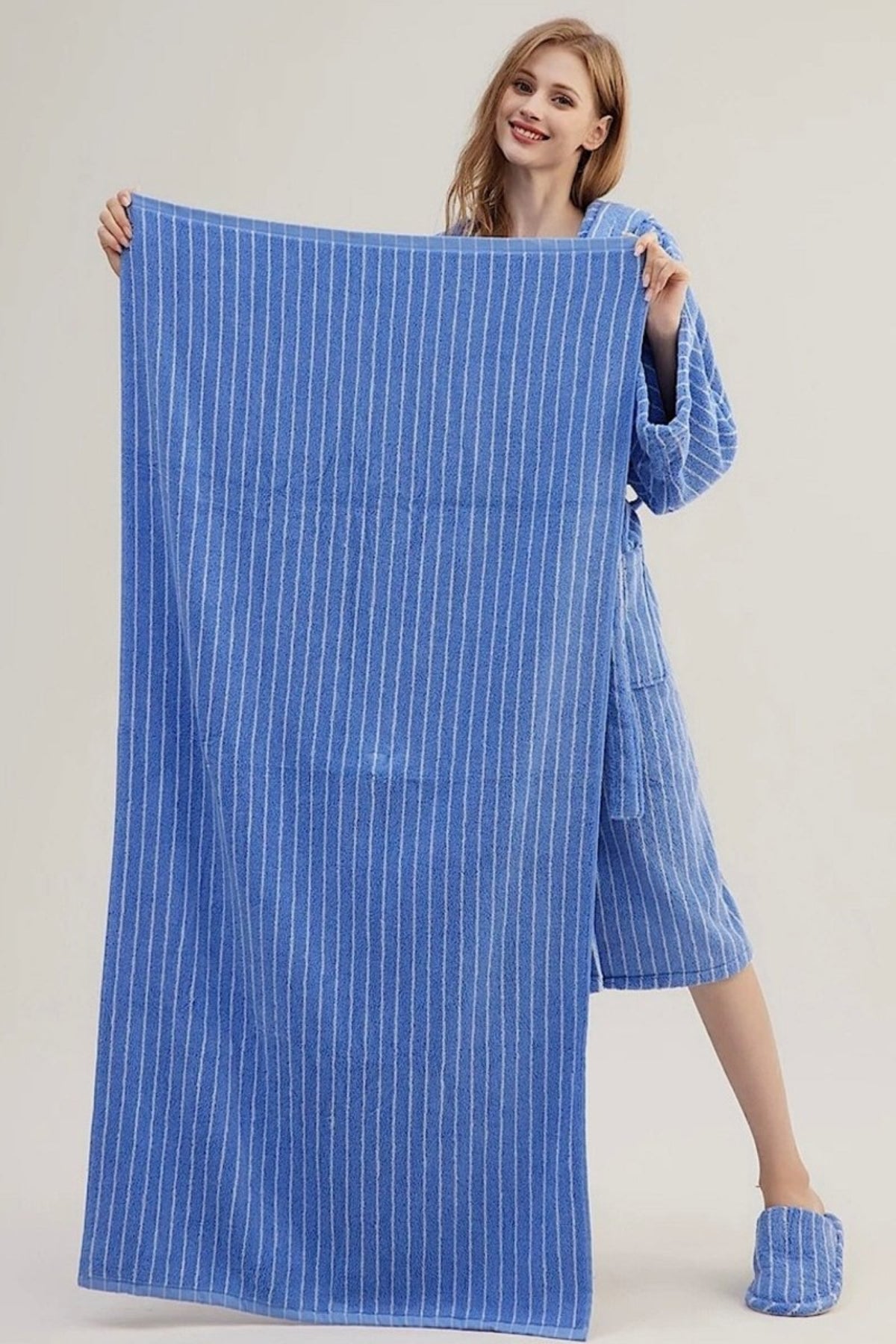 Retro Soft 100% Long - stapled Cotton Striped Bath Towel - Retro Striped Bath Towel-Blue - INSPECIAL HOME
