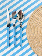 Set Of 10 Dopamine Stainless Steel Rivet Flatware, Contemporary Bistrot Style Cutlery - Flatware Sets - Dopamine Flatware Set - Pastel Blue - INSPECIAL HOME