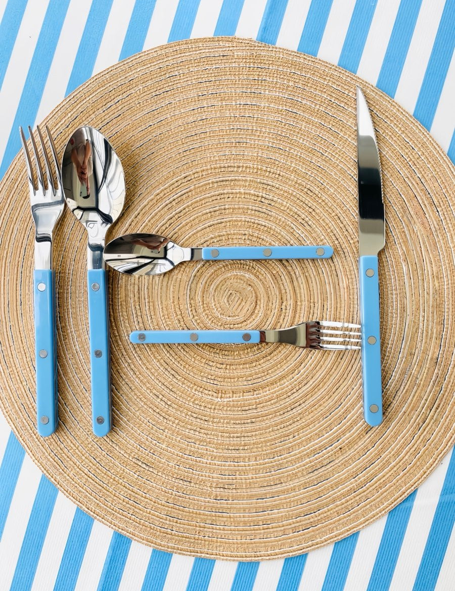 Set Of 10 Dopamine Stainless Steel Rivet Flatware, Contemporary Bistrot Style Cutlery - Flatware Sets - Dopamine Flatware Set - Pastel Blue - INSPECIAL HOME