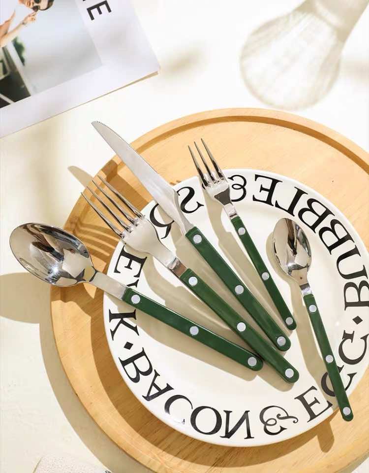 Set Of 10 Pcs French Dopamine Flatware - Bistrot Cutlery Silverware Set ( $3.99 Each ) - Set Of 10 Pcs French Dopamine Flatware-Emerald Green - INSPECIAL HOME