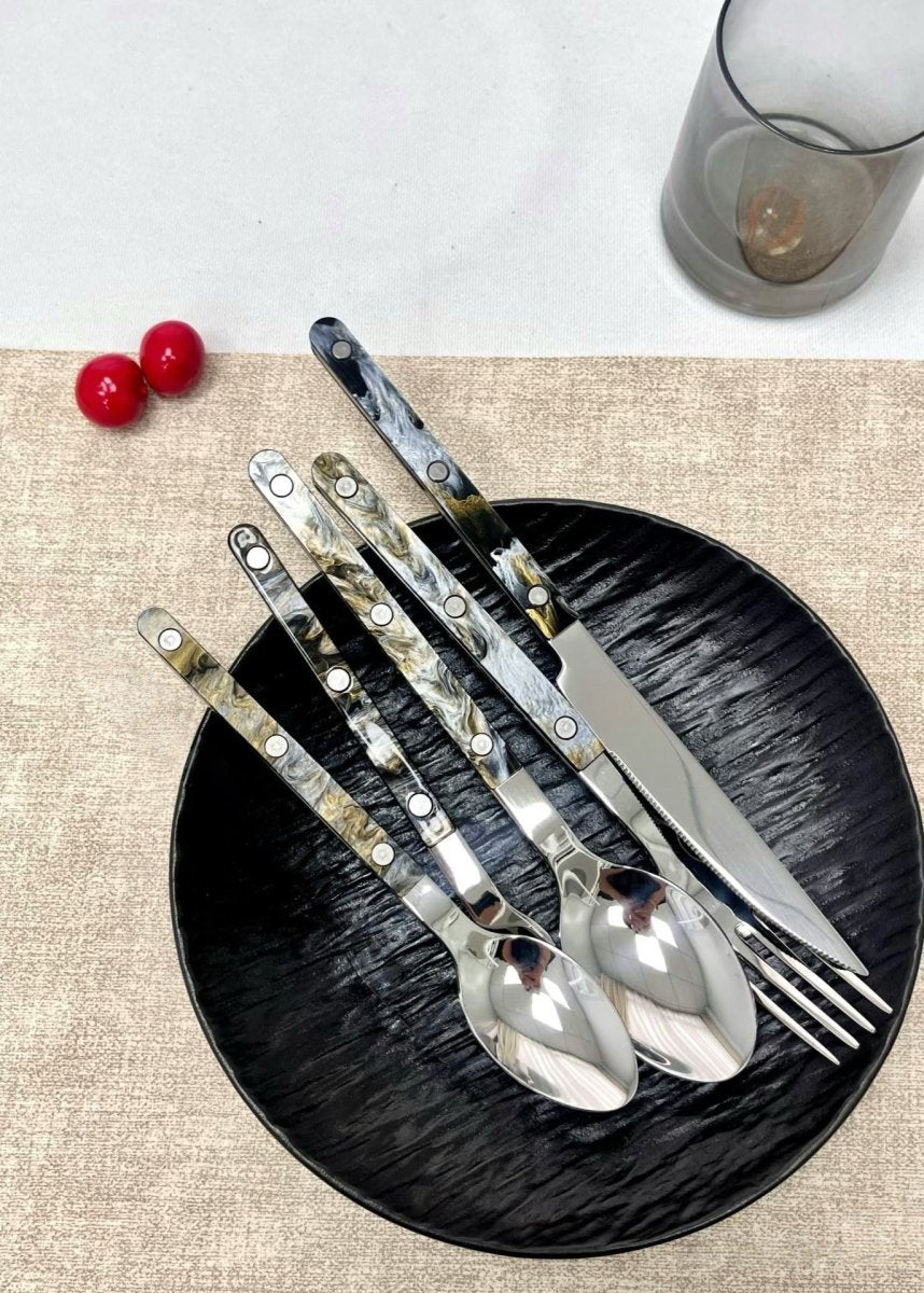 Set Of 10 Pcs Modern Elegant Terra Flatware - Bistrot Style Cutlery Silverware Set - Flatware Sets - Terra Flatware Set of 10 - The Black Sand Beach - INSPECIAL HOME