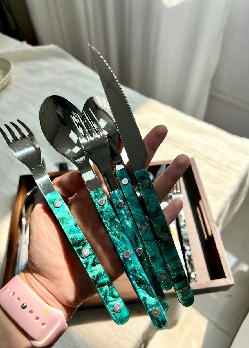 Set Of 10 Pcs Modern Elegant Terra Flatware - Bistrot Style Cutlery Silverware Set - Flatware Sets - Terra Flatware Set of 10 - The Great Barrier Reef - INSPECIAL HOME