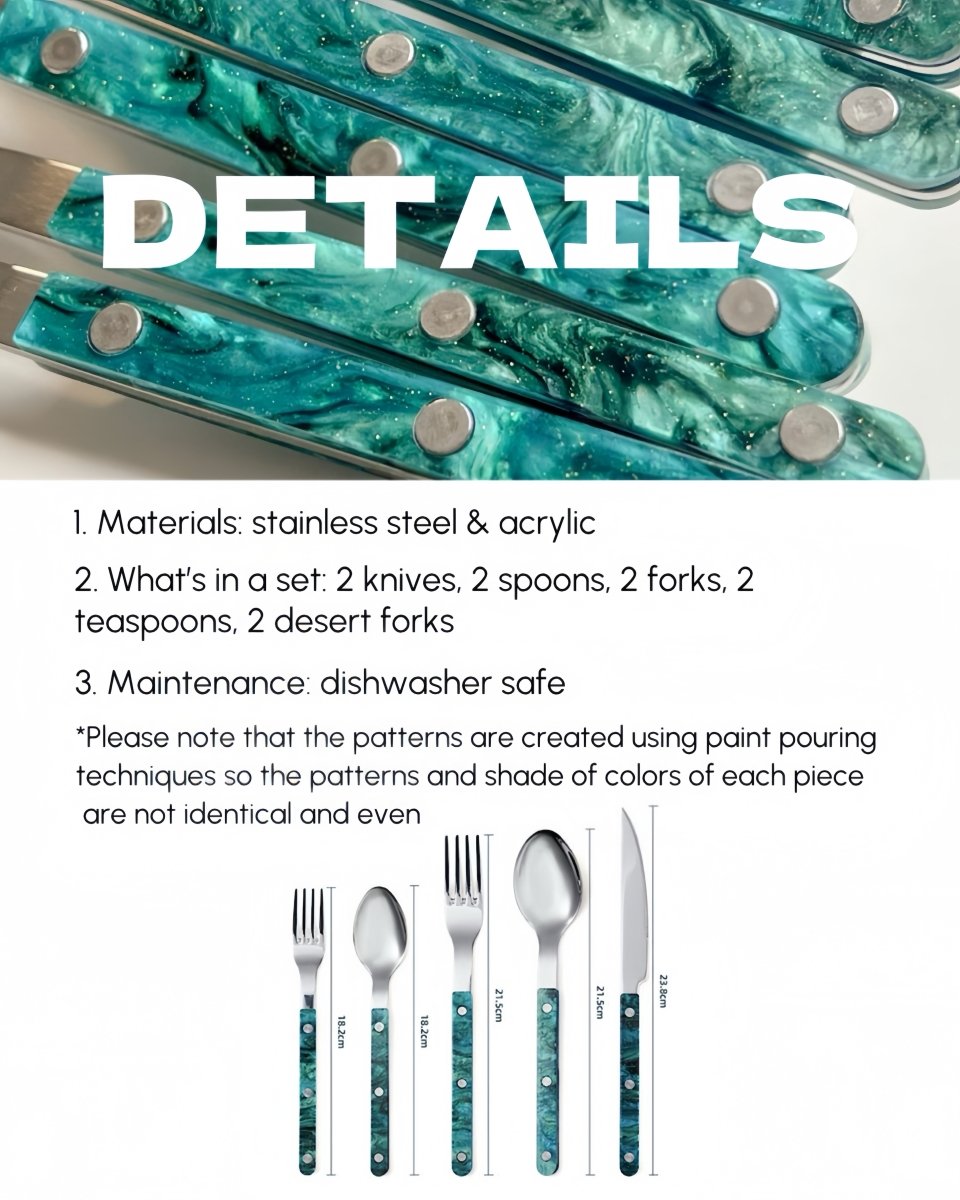 Set Of 10 Pcs Modern Elegant Terra Flatware - Bistrot Style Cutlery Silverware Set - Flatware Sets - Terra Flatware Set of 10 - The Black Sand Beach - INSPECIAL HOME