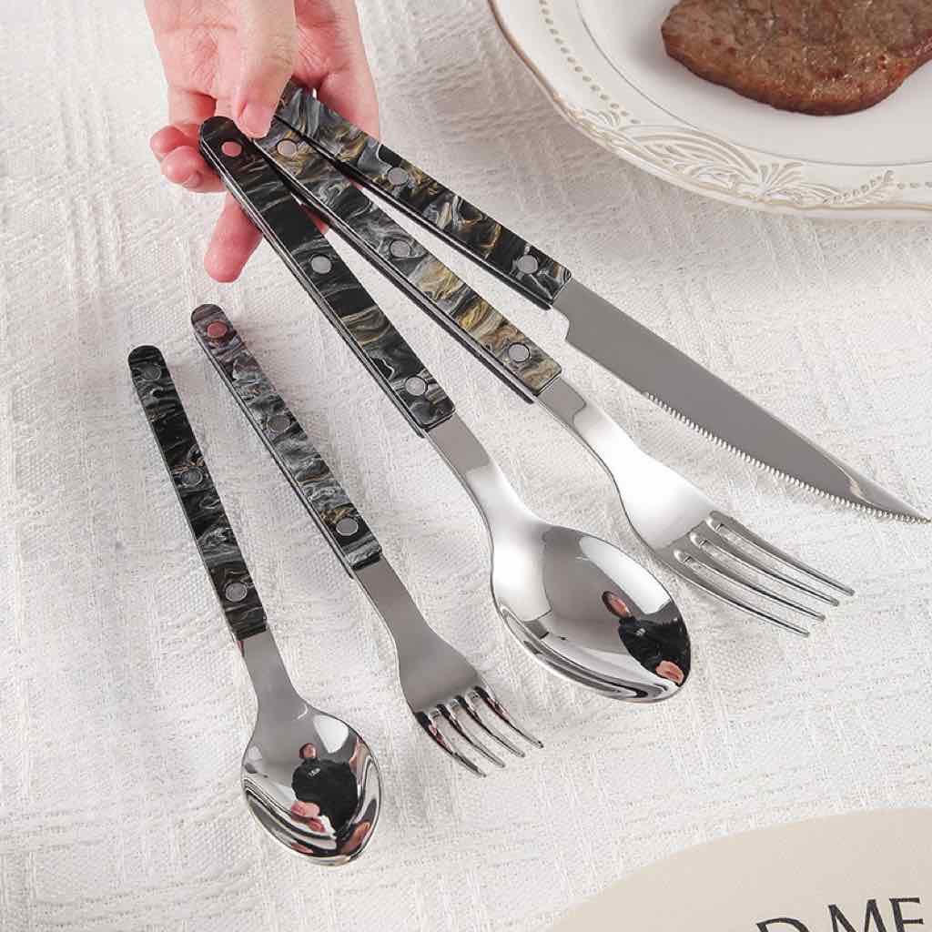 Set Of 10 Pcs Modern French Flatware - Bistrot Cutlery Silverware Set ( $4.9 Each ) - Set Of 10 Pcs Modern French Flatware-Black Sand Beach - INSPECIAL HOME
