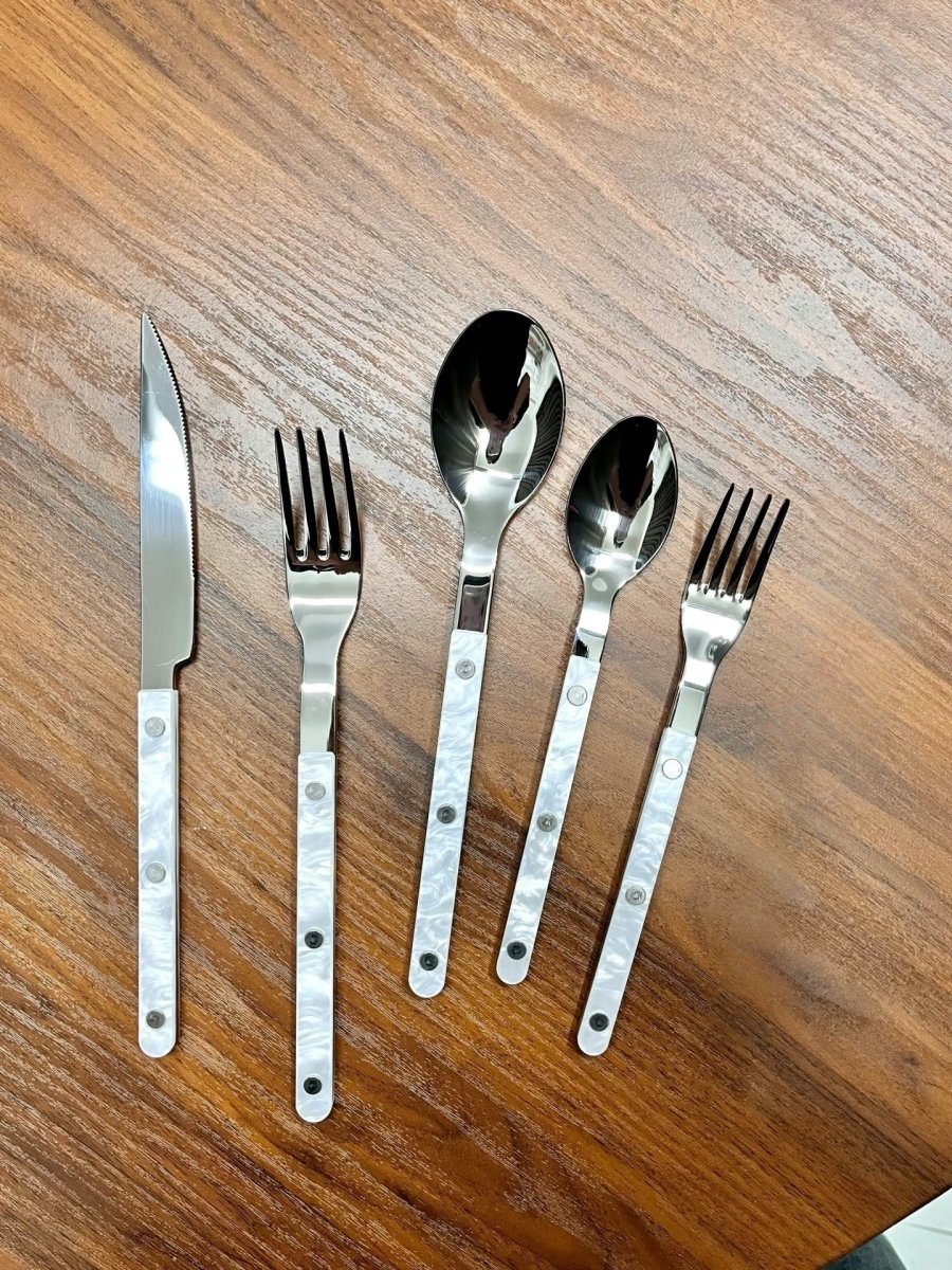 Set Of 10 Pcs Modern Nebula Cutlery, Bistrot Style Rivet Flatware Set - Flatware Sets - Nebula Cutlery Set Of 10 Pcs - Drifting Cloud - INSPECIAL HOME