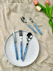 Set Of 10 Pcs Modern Nebula Cutlery, Bistrot Style Rivet Flatware Set - Flatware Sets - Nebula Cutlery Set Of 10 Pcs - Glacier - INSPECIAL HOME