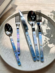 Set Of 10 Pcs Modern Nebula Cutlery, Bistrot Style Rivet Flatware Set - Flatware Sets - Nebula Cutlery Set Of 10 Pcs - Glacier - INSPECIAL HOME