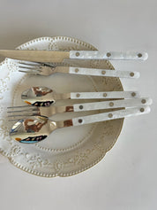 Set Of 10 Pcs Modern Nebula Cutlery, Bistrot Style Rivet Flatware Set - Flatware Sets - Nebula Cutlery Set Of 10 Pcs-Glacier - INSPECIAL HOME