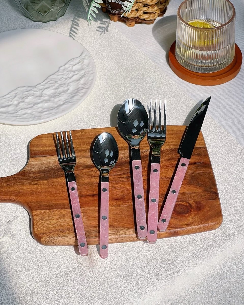 Set of 10 Sleek Modern Pinky Elegant Salt Lake Flatware Cutlery Silverware Set - Flatware Sets - 10 - Pcs Sleek Modern Pinky Flatware Set - INSPECIAL HOME