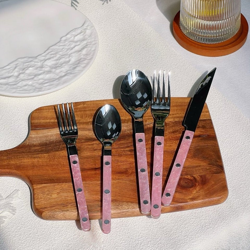 Set of 10 Sleek Modern Pinky Elegant Salt Lake Flatware Cutlery Silverware Set - Flatware Sets - 10 - Pcs Sleek Modern Pinky Flatware Set - INSPECIAL HOME